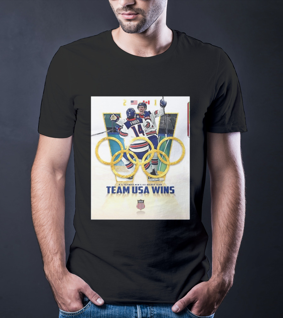 O.S. Olympic Men's Ice Hockey Team USA Wins Gold Against Canada 2 1 T-Shirt