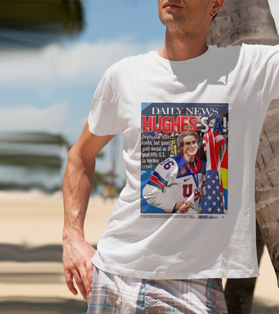 Daily News Jack Hughes S A Gold Medal US Hockey Devil Star T-Shirt