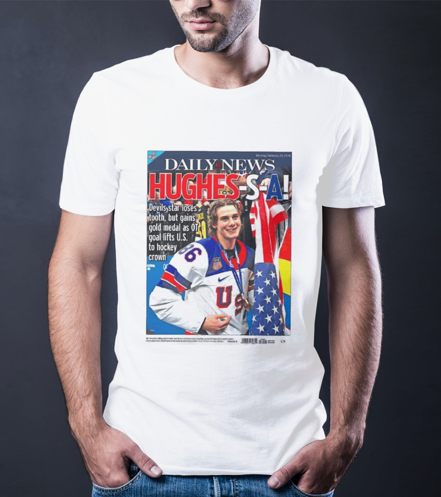 Daily News Jack Hughes S A Gold Medal US Hockey Devil Star T-Shirt
