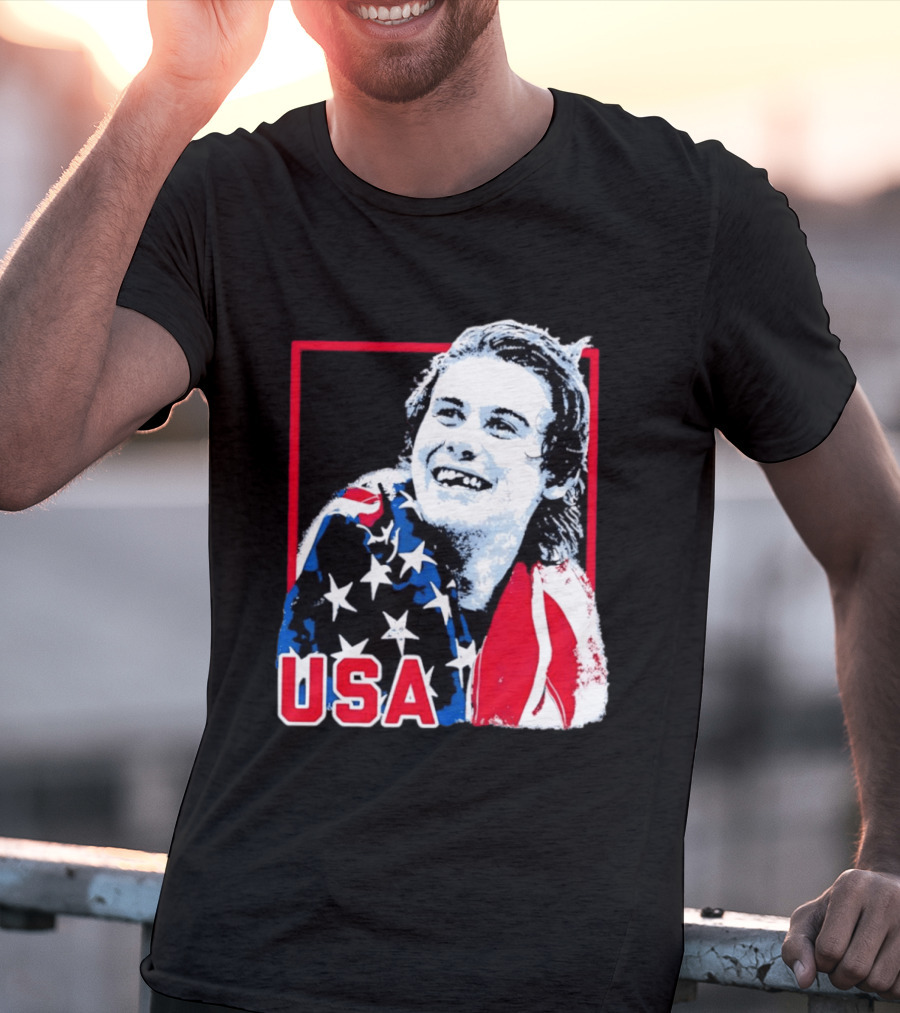 USA Flag Happy Athlete Red Frame American Pride T-Shirt