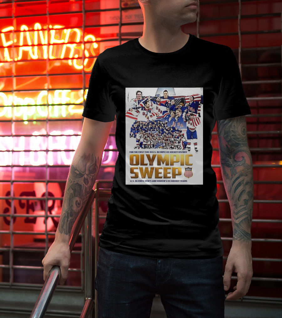 U.S. Olympic Ice Hockey History First Sweep Men's And Women's Teams T-Shirt