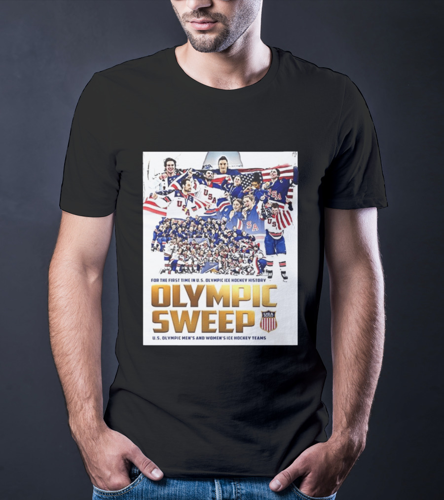 U.S. Olympic Ice Hockey History First Sweep Men's And Women's Teams T-Shirt
