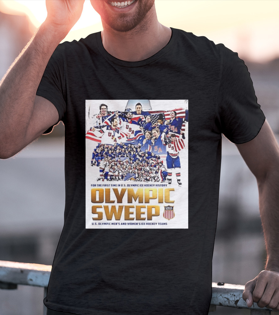 U.S. Olympic Ice Hockey History First Sweep Men's And Women's Teams T-Shirt