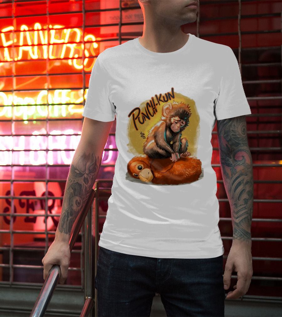 Punch Kun Sad Monkey Hugging Orange Figure T-Shirt