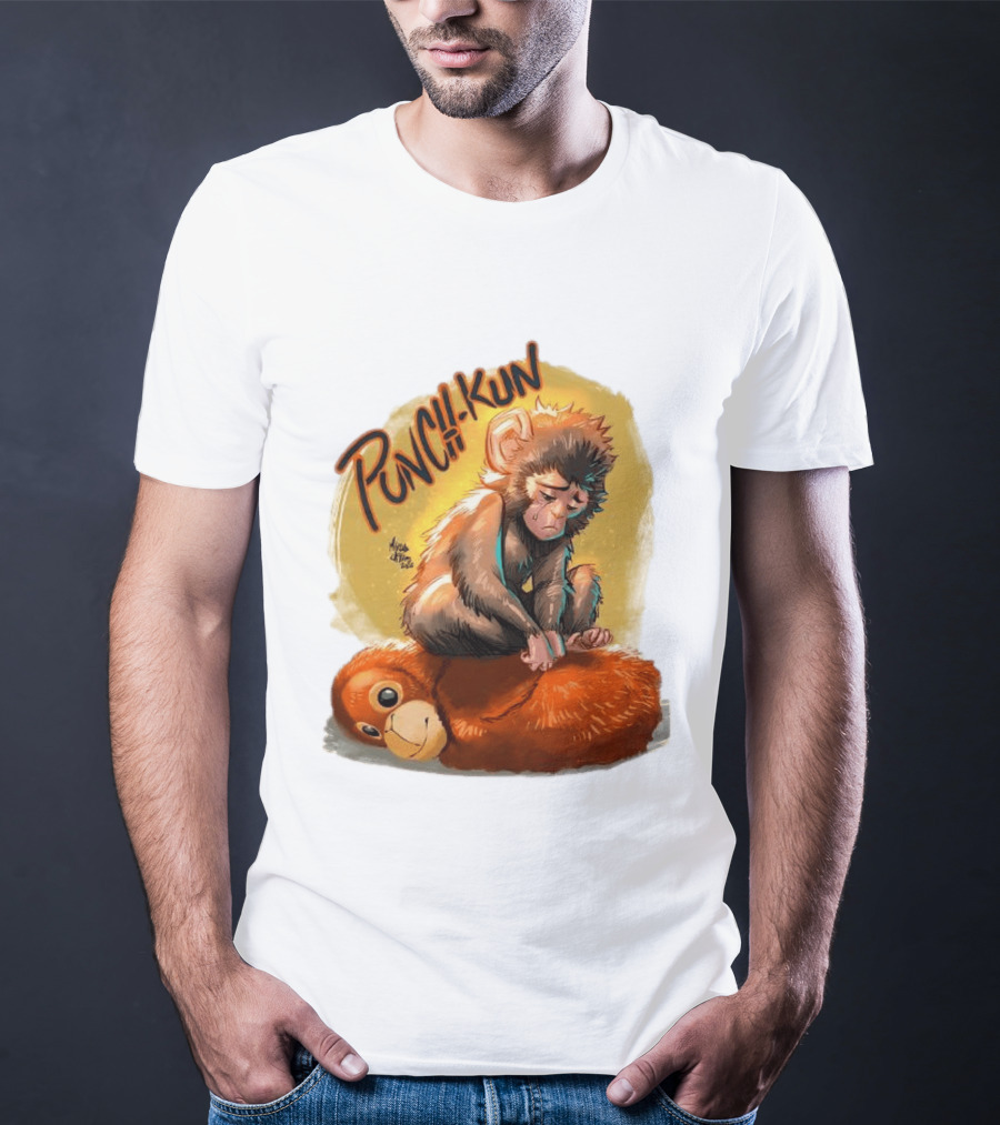 Punch Kun Sad Monkey Hugging Orange Figure T-Shirt