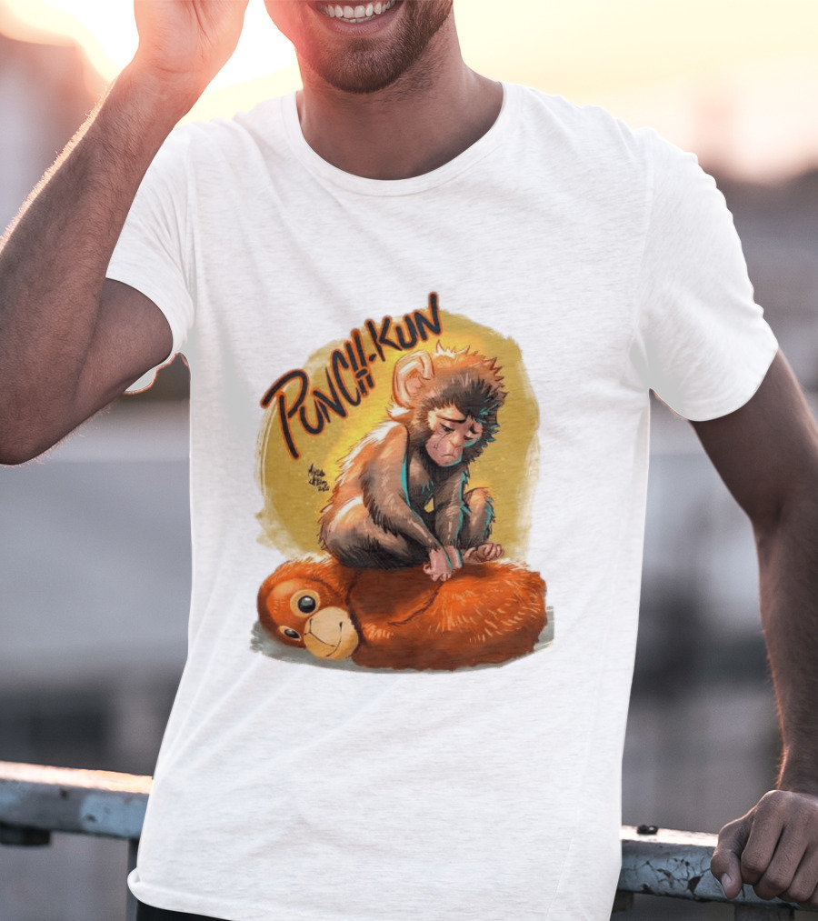 Punch Kun Sad Monkey Hugging Orange Figure T-Shirt