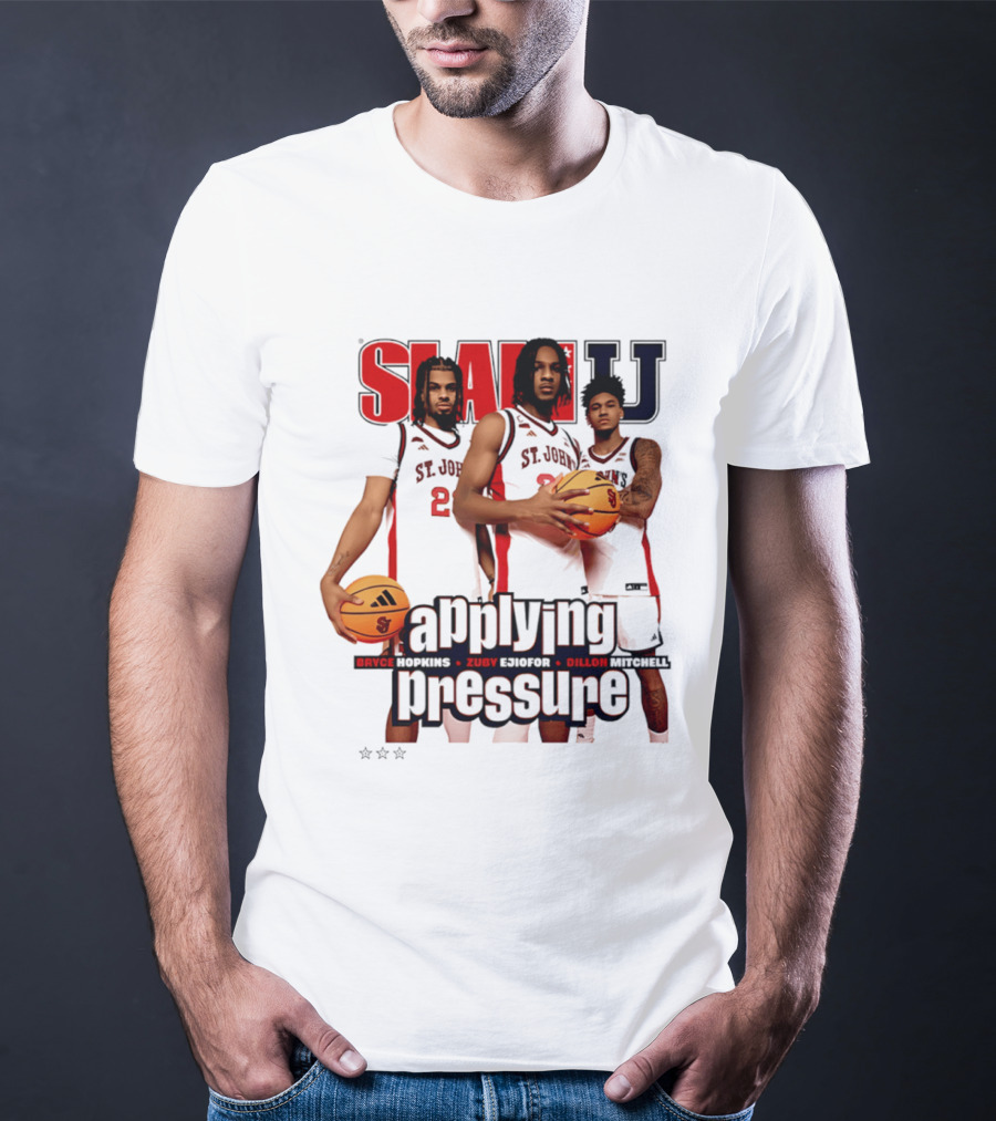 St. John's Red Storm SlamU Applying Pressure Bryce Hopkins Zuby Ejiofor Dillon Mitchell T-Shirt