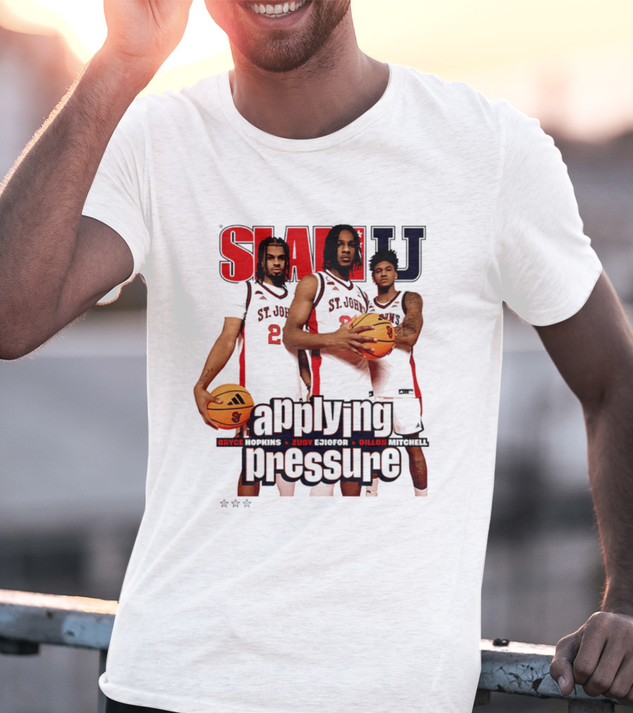 St. John's Red Storm SlamU Applying Pressure Bryce Hopkins Zuby Ejiofor Dillon Mitchell T-Shirt