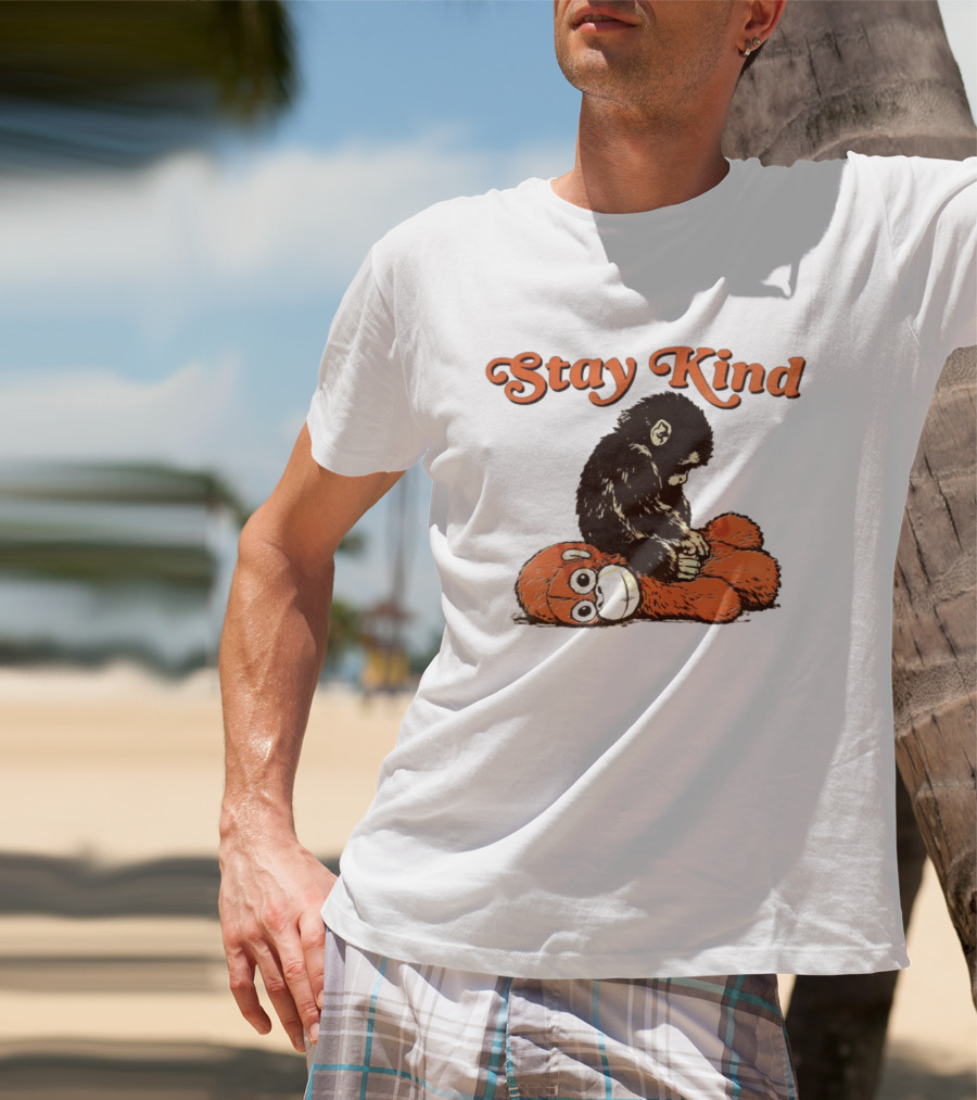 Stay Kind Punch Monkey Meme Compassionate Primate Hugging Plush T-Shirt