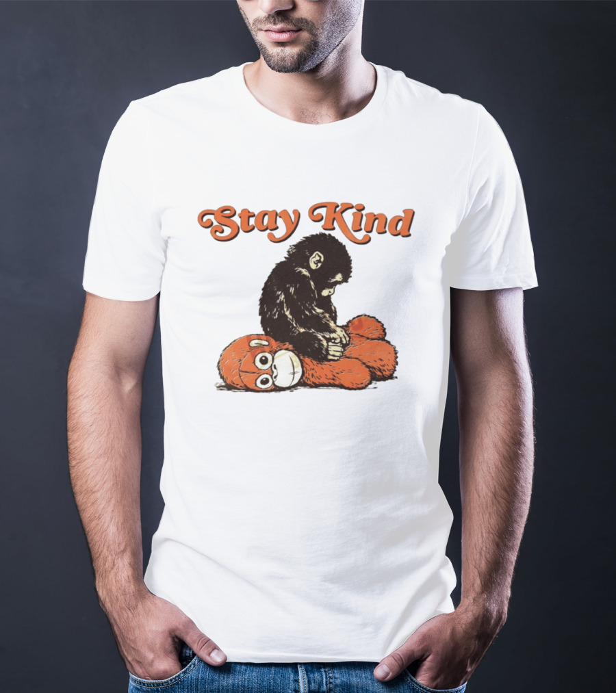 Stay Kind Punch Monkey Meme Compassionate Primate Hugging Plush T-Shirt