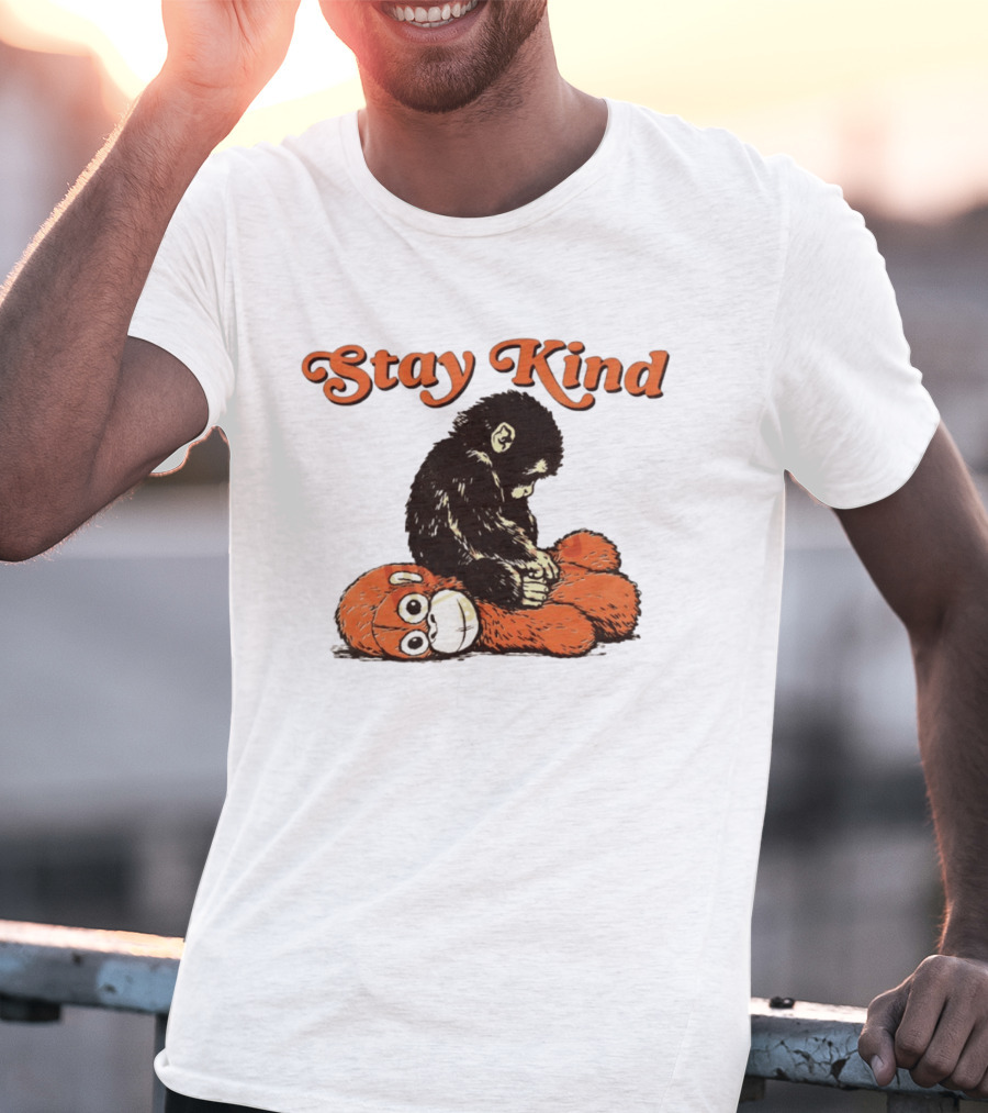 Stay Kind Punch Monkey Meme Compassionate Primate Hugging Plush T-Shirt