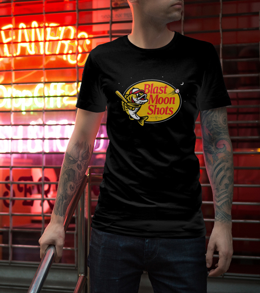 Blast Moon Shots Baseball Fish Swinging Bat T-Shirt