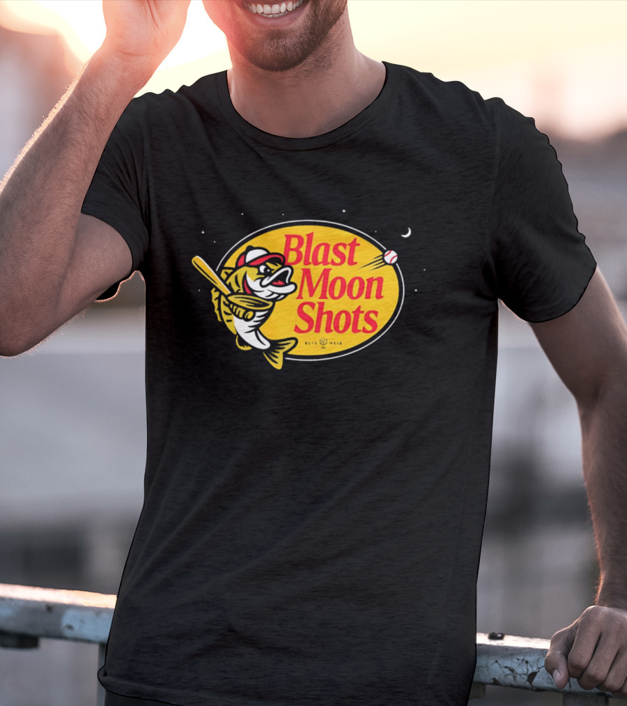Blast Moon Shots Baseball Fish Swinging Bat T-Shirt