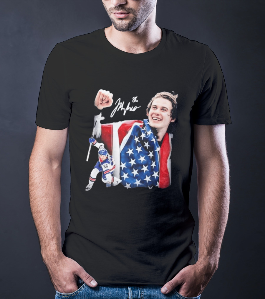 Jack Hughes USA Hockey Golden Goal Celebration T-Shirt