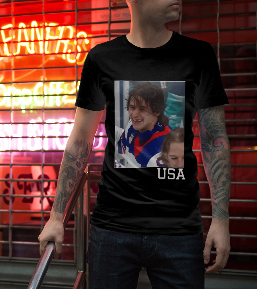 Jack Hughes 2026 Winter Olympic Team USA Smile Hockey T-Shirt