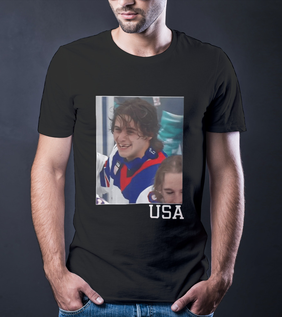 Jack Hughes 2026 Winter Olympic Team USA Smile Hockey T-Shirt