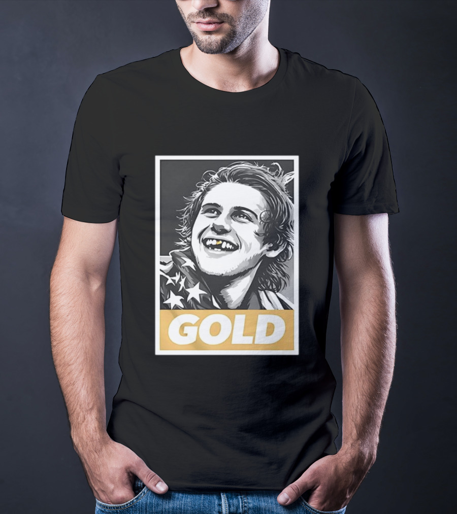 Jack Hughes Team USA 2026 Gold Hockey Smile Iconic Victory Celebration T-Shirt