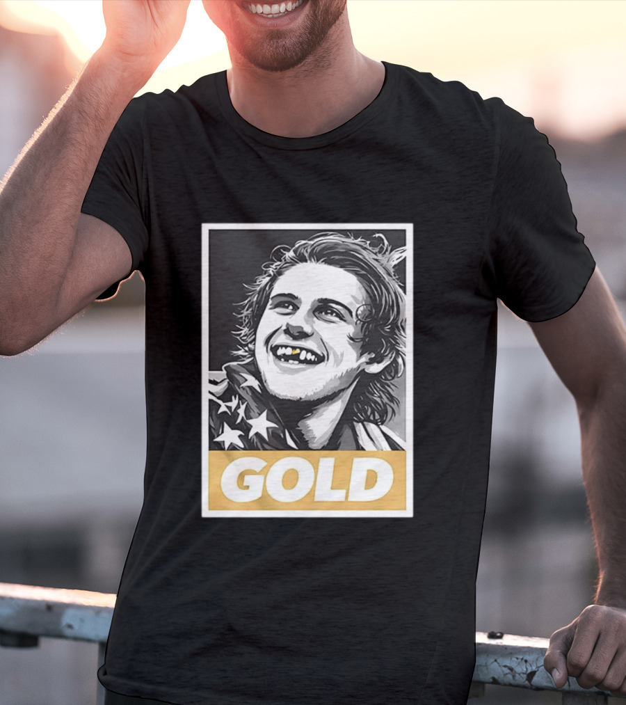 Jack Hughes Team USA 2026 Gold Hockey Smile Iconic Victory Celebration T-Shirt