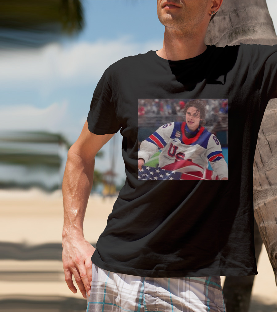 USA Hockey Jack Hughes Team 86 American Flag T-Shirt
