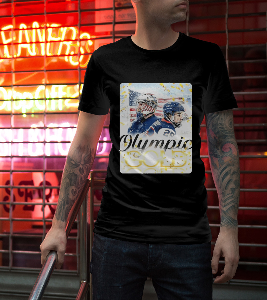 Olympic Winter Games USA Jeremy Swayman Charlie McAvoy Olympic Gold T-Shirt