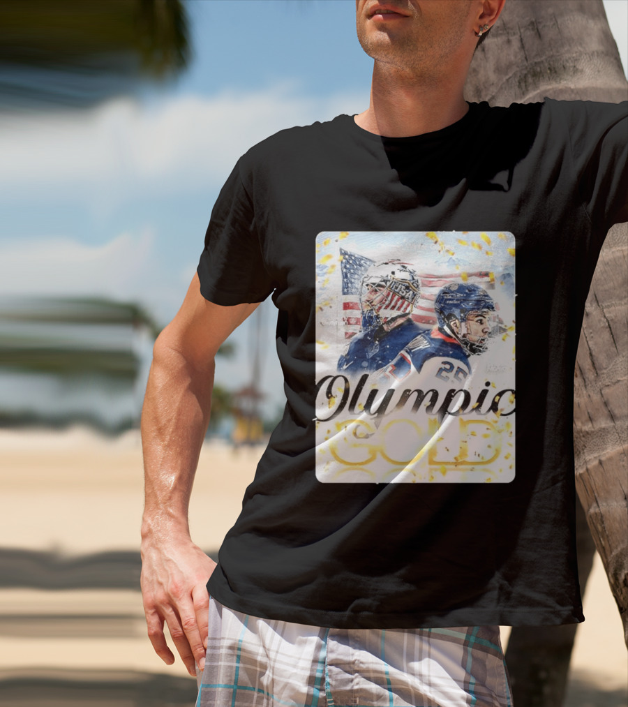 Olympic Winter Games USA Jeremy Swayman Charlie McAvoy Olympic Gold T-Shirt