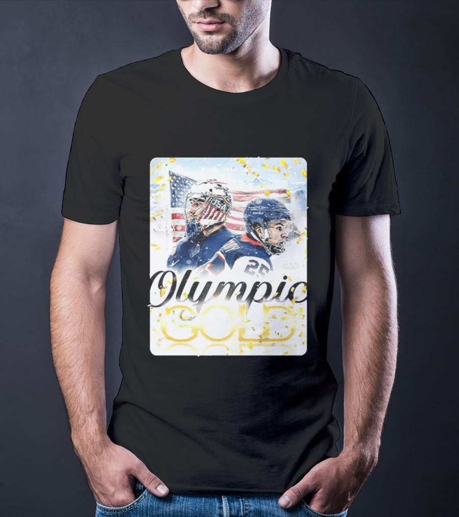 Olympic Winter Games USA Jeremy Swayman Charlie McAvoy Olympic Gold T-Shirt
