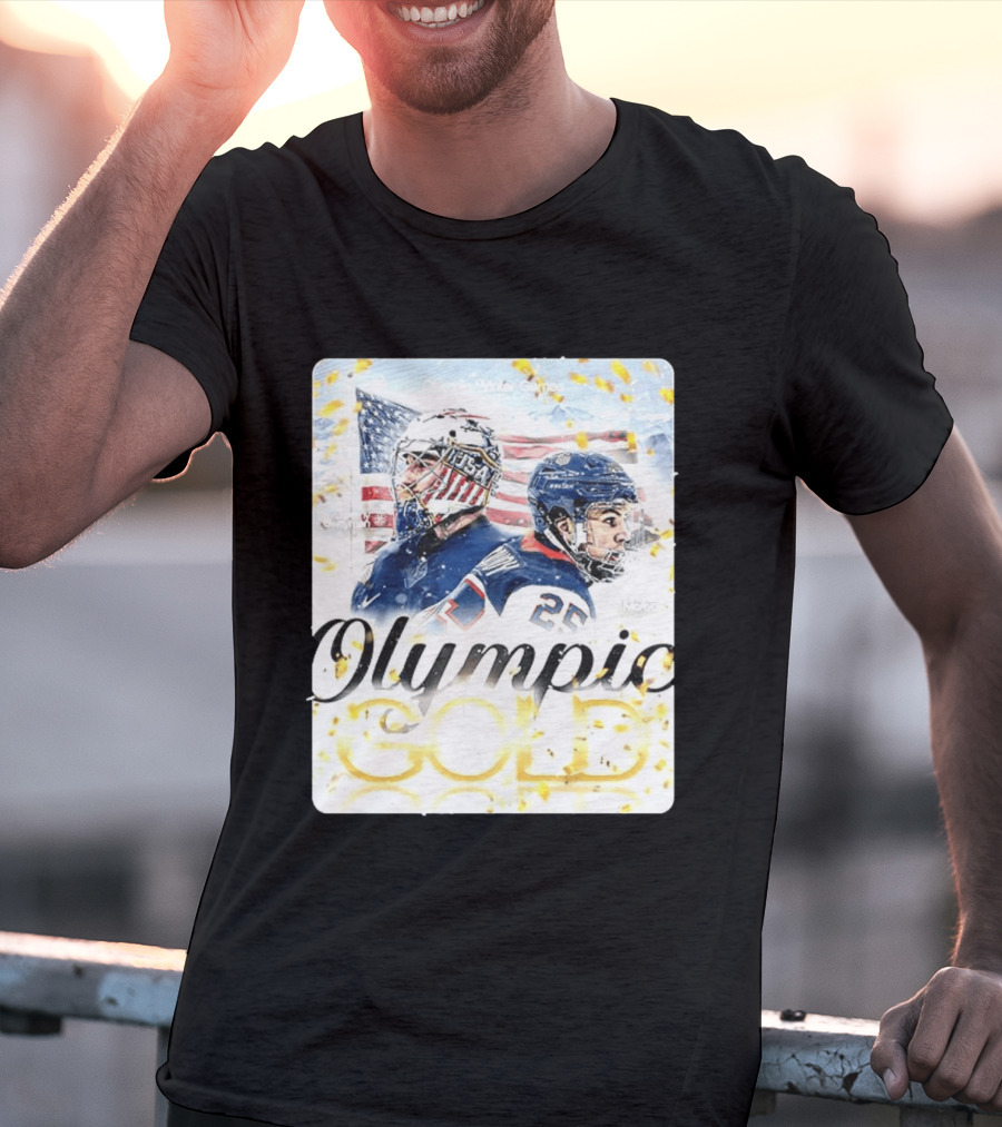 Olympic Winter Games USA Jeremy Swayman Charlie McAvoy Olympic Gold T-Shirt