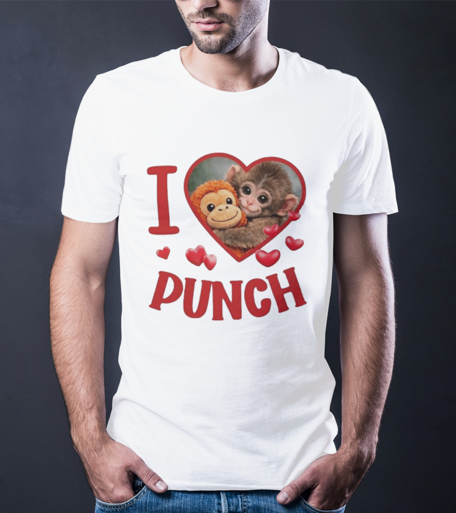 I Love Punch Heart Cute Monkey Hugging Furry Friend T-Shirt