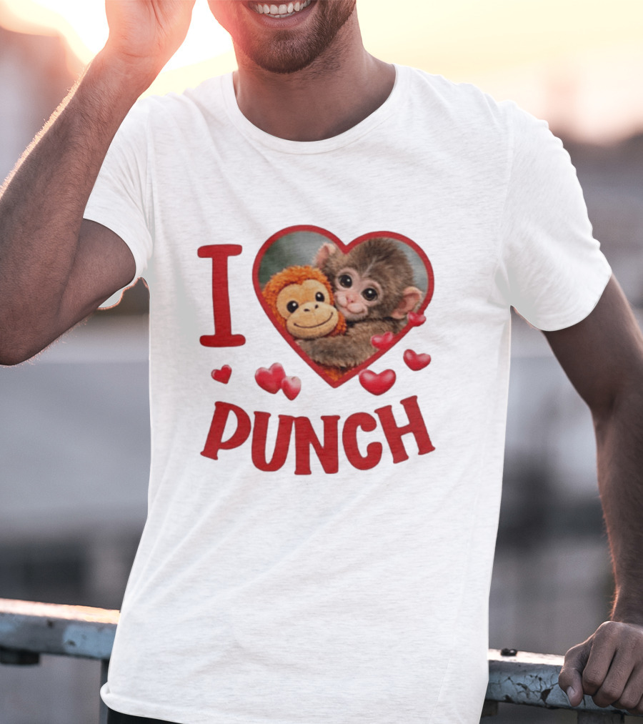 I Love Punch Heart Cute Monkey Hugging Furry Friend T-Shirt