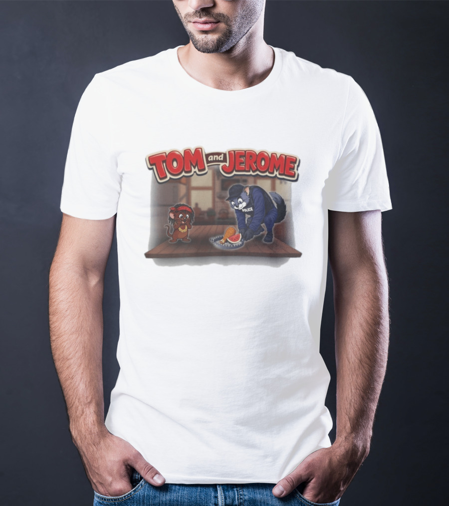 Tom And Jerome Police Cat Serving Chicken And Watermelon T-Shirt