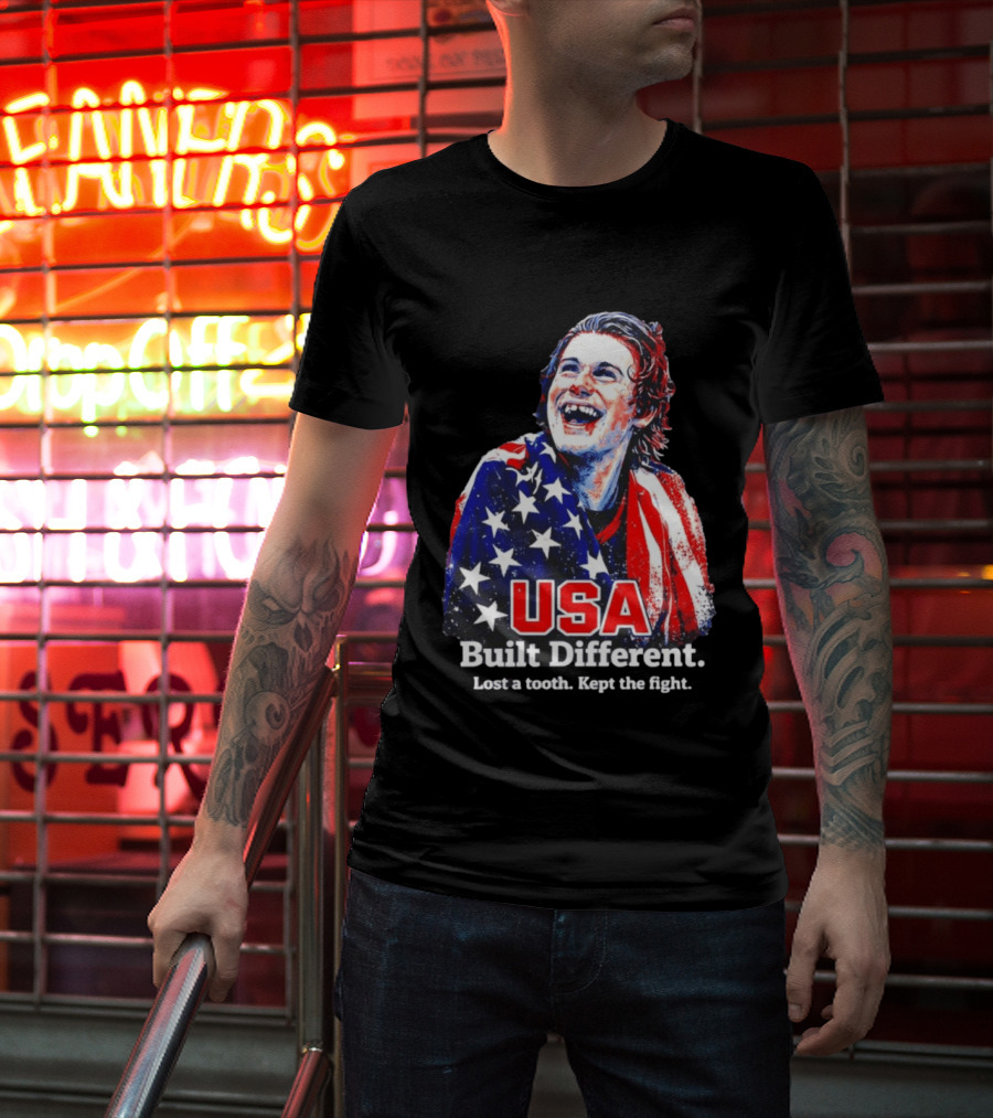 USA Gold Hockey Jack Hughes Built Different Lost A Tooth Kept The Fight T-Shirt