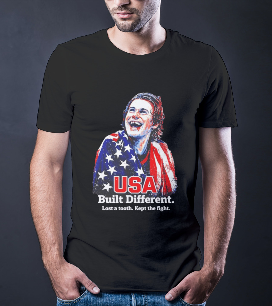 USA Gold Hockey Jack Hughes Built Different Lost A Tooth Kept The Fight T-Shirt