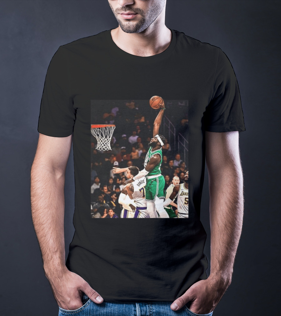 Boston Celtics Neemias Queta Dunking Against Lakers NBA Action T-Shirt