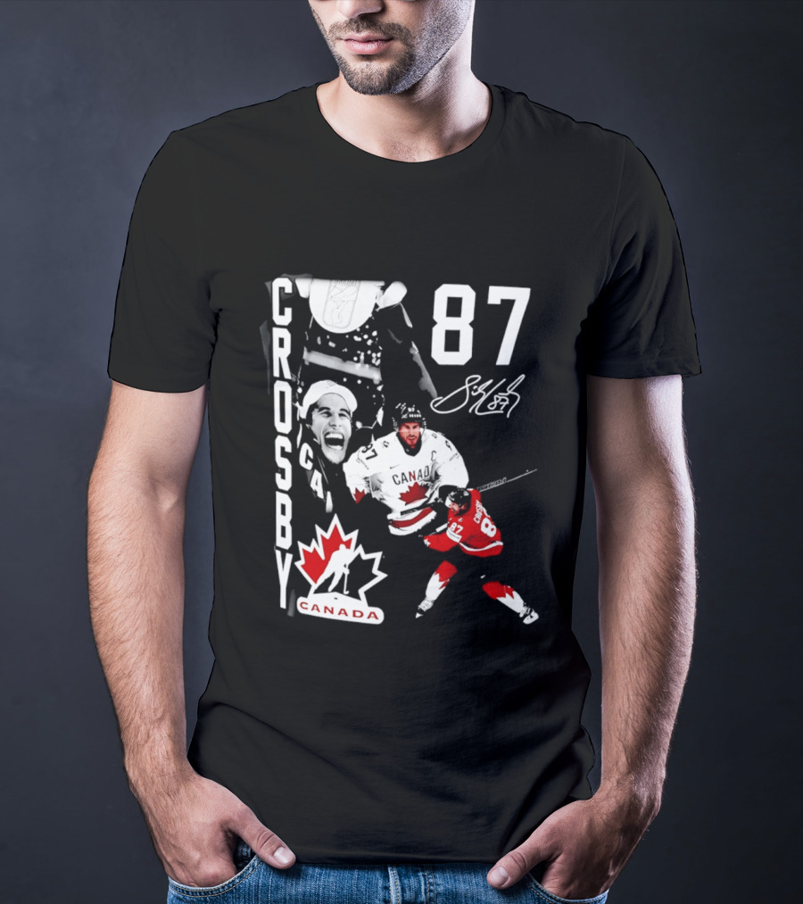 Crosby 87 Canada Hockey Maple Leaf Number Signature T-Shirt