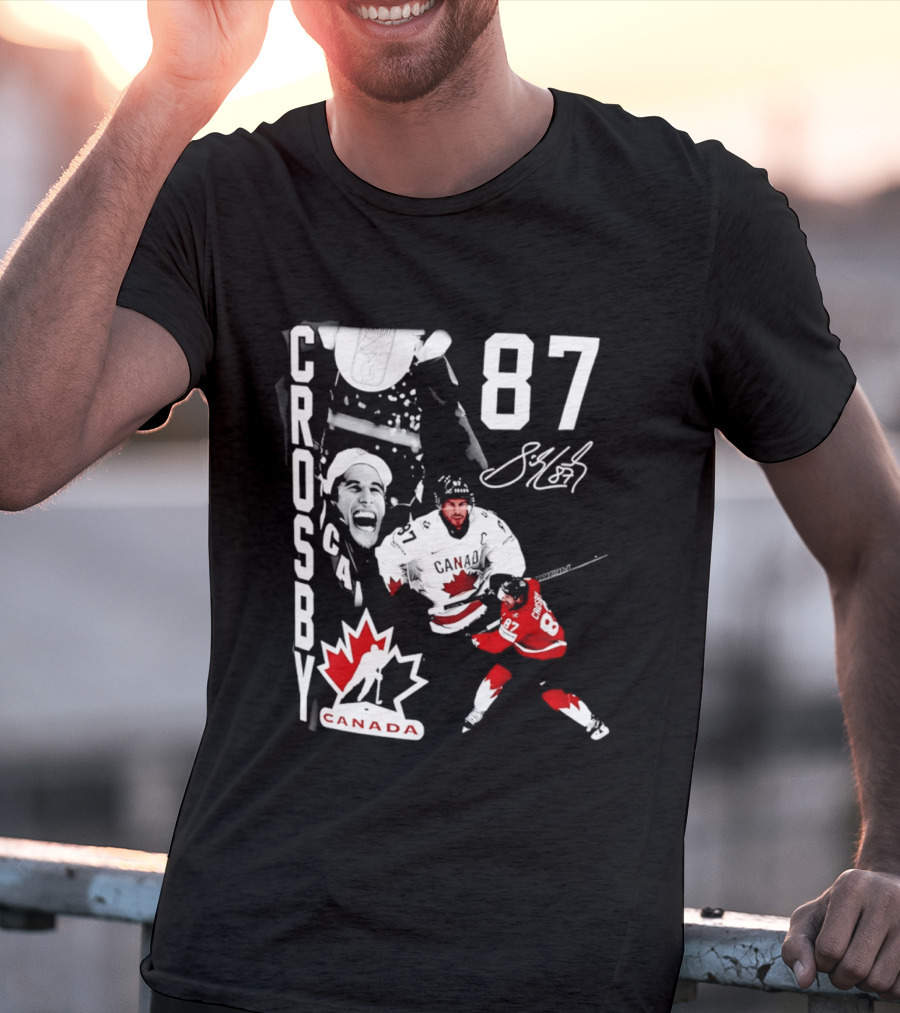 Crosby 87 Canada Hockey Maple Leaf Number Signature T-Shirt