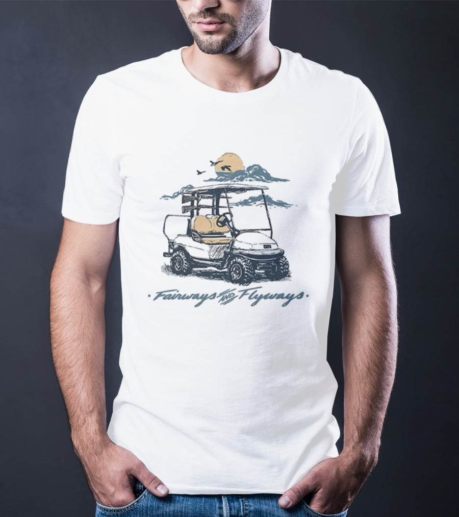 Fairways And Flyways Golf Cart Moonlit Clouds Birds T-Shirt
