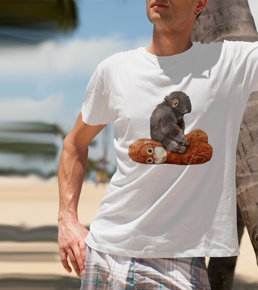 Punch Kun Protect Baby Monkey Comfort Plush Hugging Companion T-Shirt