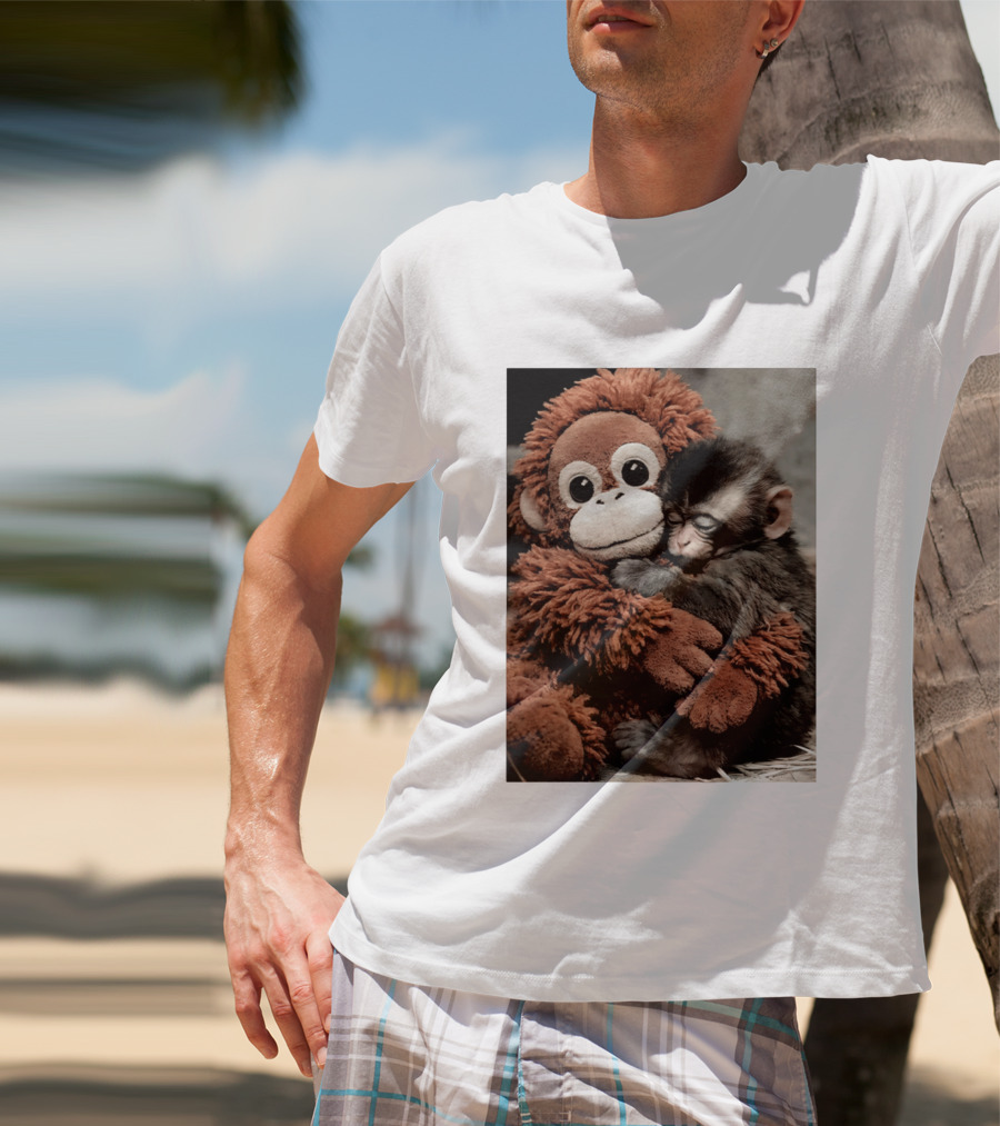 Punch Kun Cuddly Punch Monkey Hugging Plush Toy T-Shirt