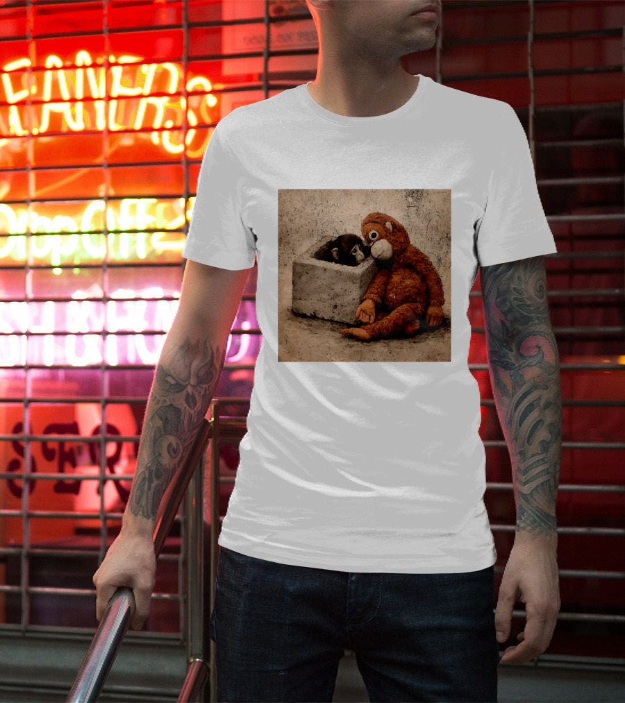 Punch Kun Punch The Monkey Cuddling Plush Toy Block Scene T-Shirt