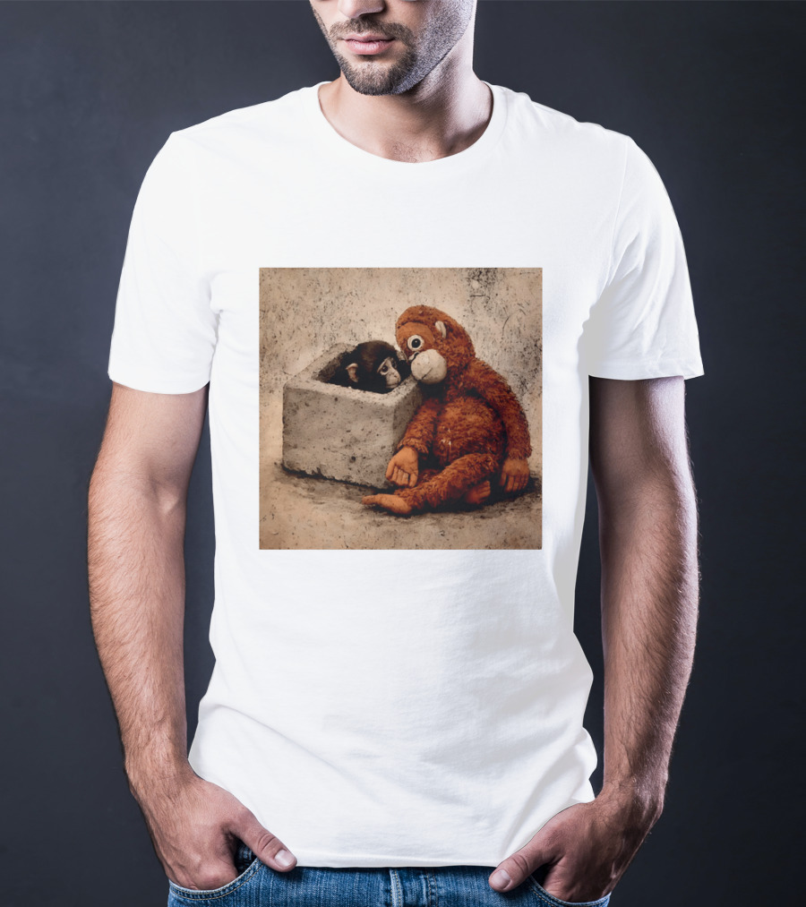 Punch Kun Punch The Monkey Cuddling Plush Toy Block Scene T-Shirt