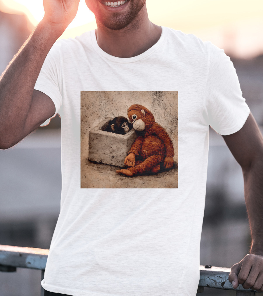 Punch Kun Punch The Monkey Cuddling Plush Toy Block Scene T-Shirt