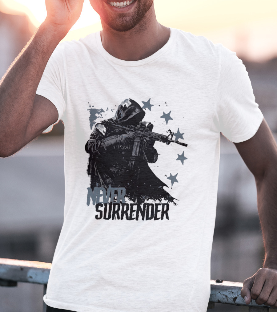 Never Surrender Reaper With Hooded Figure And Rifle T-Shirt