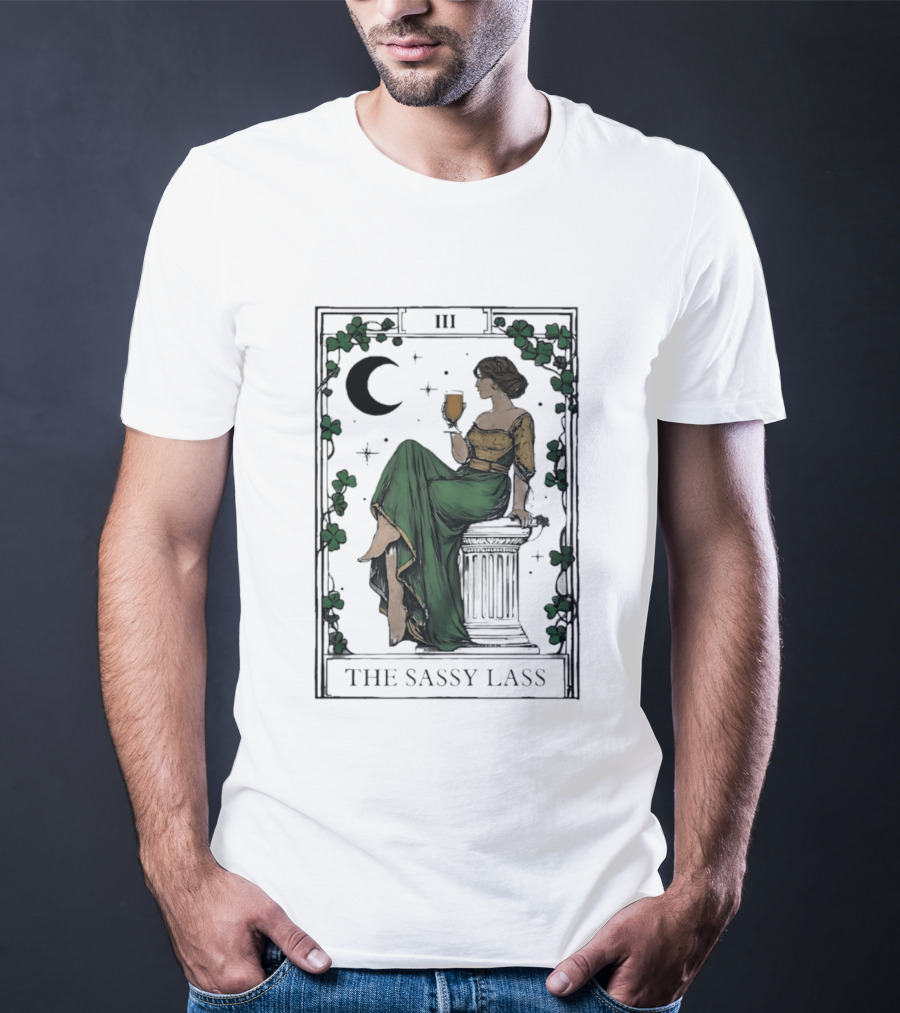 St Patrick's Day The Sassy Lass Tarot Card III Moon Clover T-Shirt