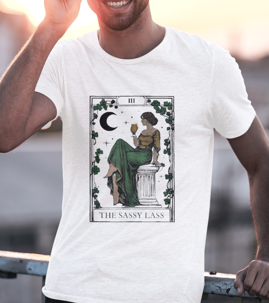 St Patrick's Day The Sassy Lass Tarot Card III Moon Clover T-Shirt
