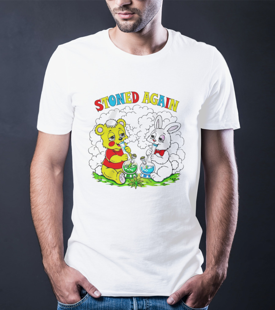 Stoned Again Bears And Rabbits Smoking Weeds T-Shirt
