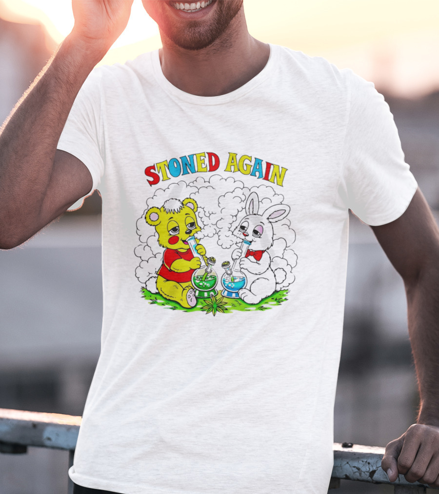 Stoned Again Bears And Rabbits Smoking Weeds T-Shirt