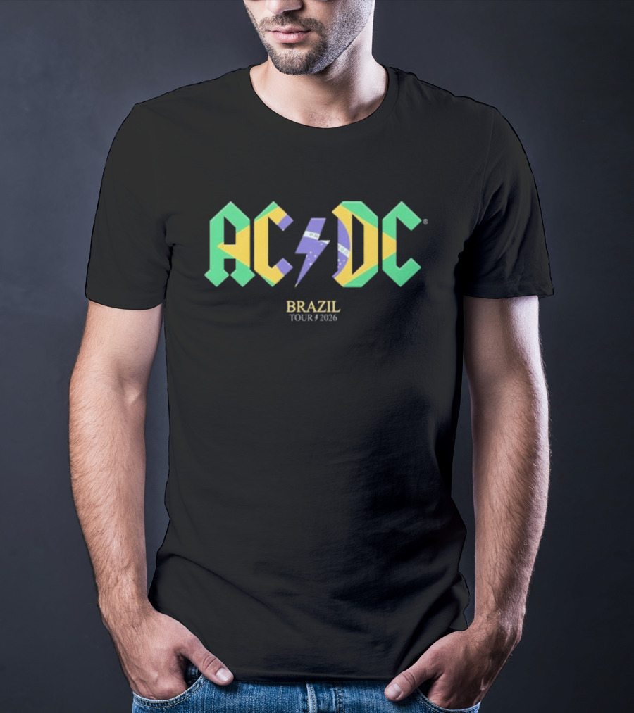 ACDC Brazil Tour 2026 Logo With Flag T-Shirt
