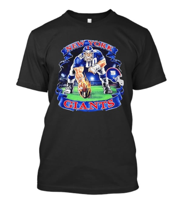 New York Giants Football Flame Helmet Player Action T-Shirt