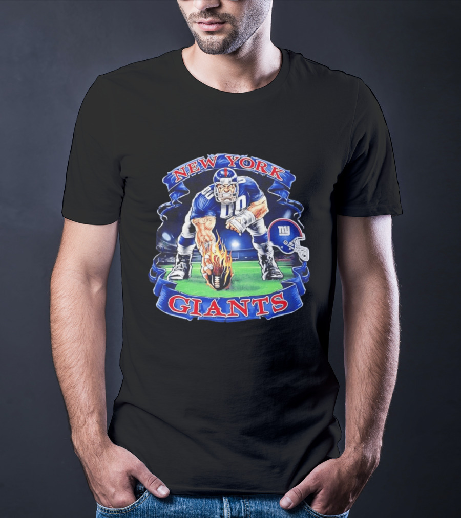 New York Giants Football Flame Helmet Player Action T-Shirt
