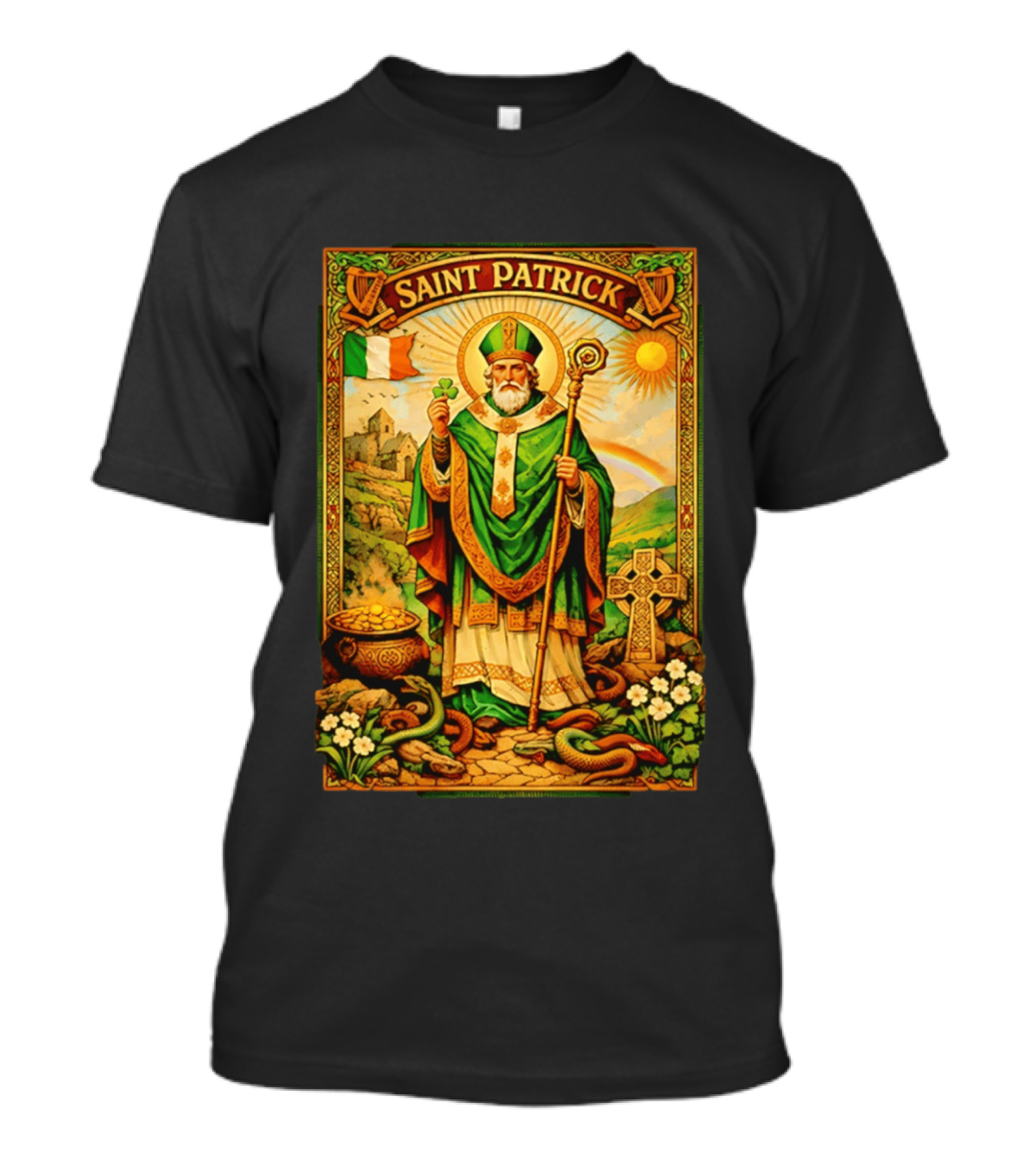 Saint Patrick Ireland Shamrock Cross Snakes Harp Flag T-Shirt